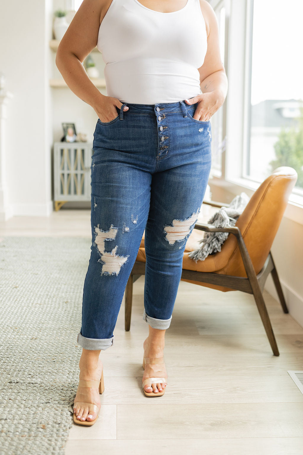 Colt High Rise Button Fly Distressed Boyfriend Jeans | Judy Blue