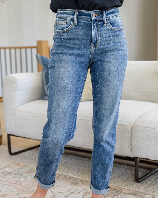 Corey Hi-Rise Bleach Splash Boyfriend Jeans | Judy Blue - Bella Lia Boutique