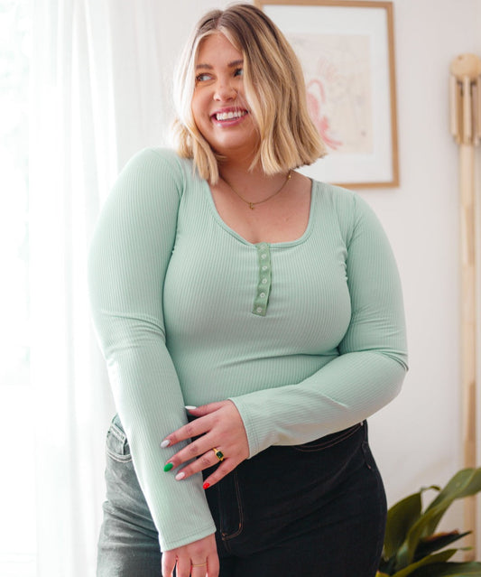 Count On Me Ribbed Bodysuit in Sage - Bella Lia Boutique