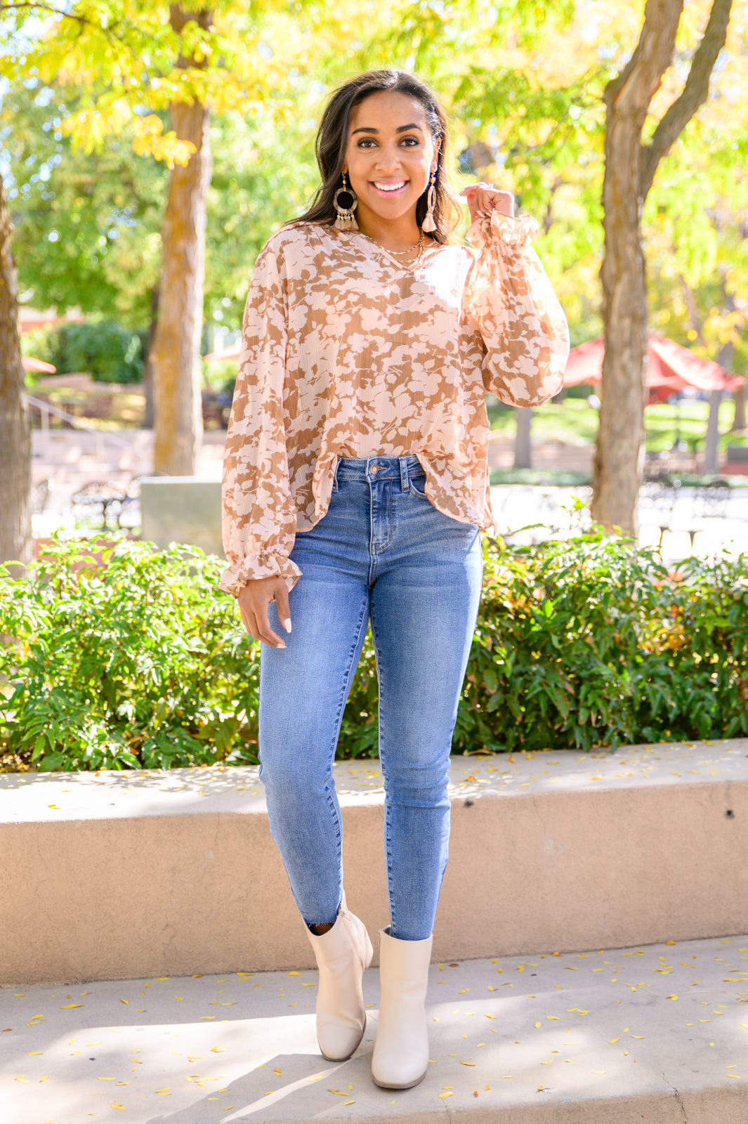 Floral Ties Top | Taupe - Bella Lia Boutique