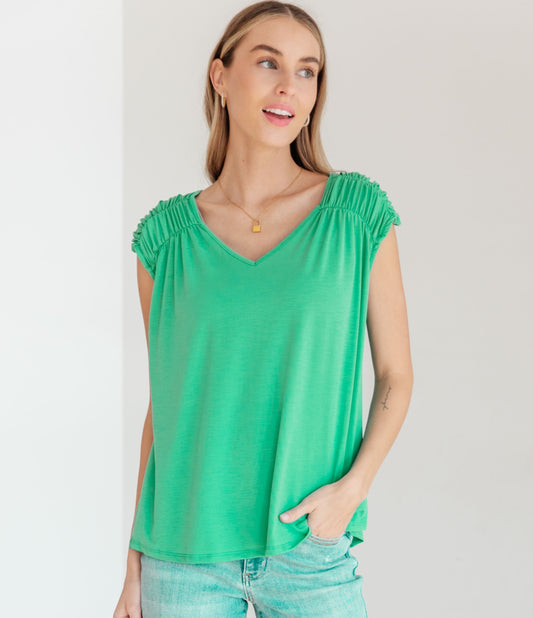 Ruched Cap Sleeve Top | Emerald