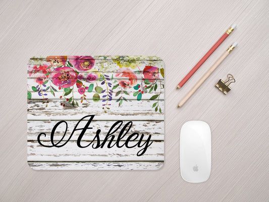 Personalized Floral White Wood-wash Mousepad - Bella Lia Boutique