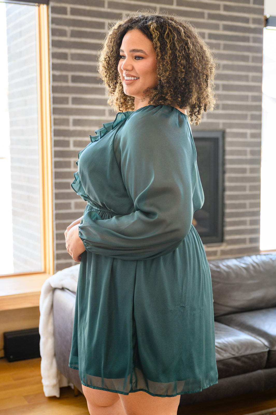 Front & Center Balloon Sleeve Dress | Green Bella Lia Boutique Front & Center Balloon Sleeve Dress | Green Bella Lia Boutique