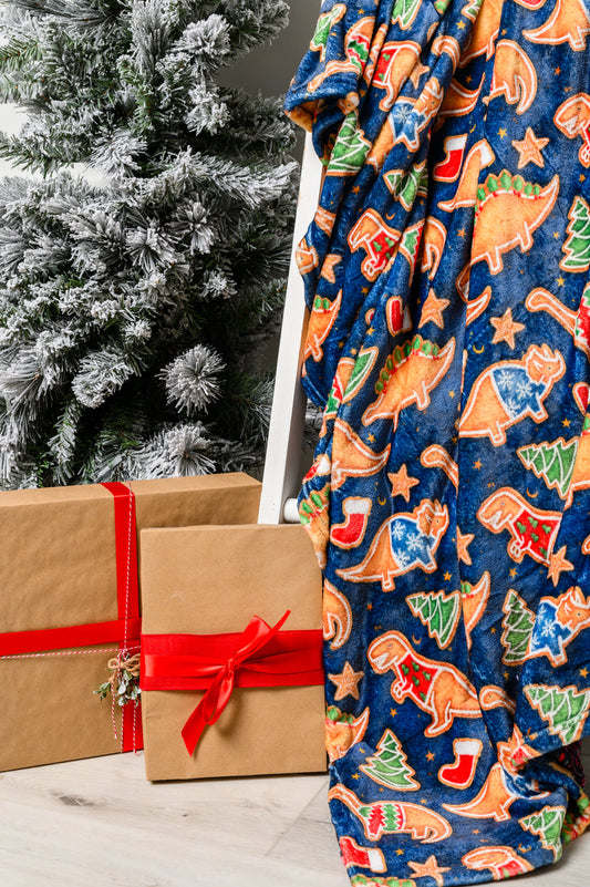 Holiday Fleece Blanket | Dino Cookie
