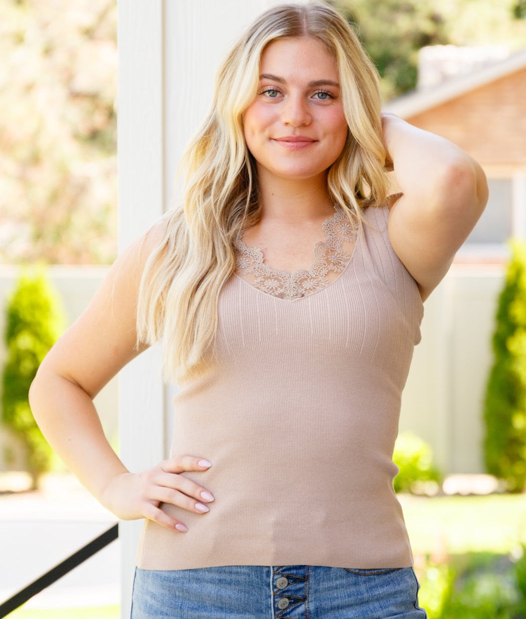 I Can Love You Better Lace Tank | Taupe