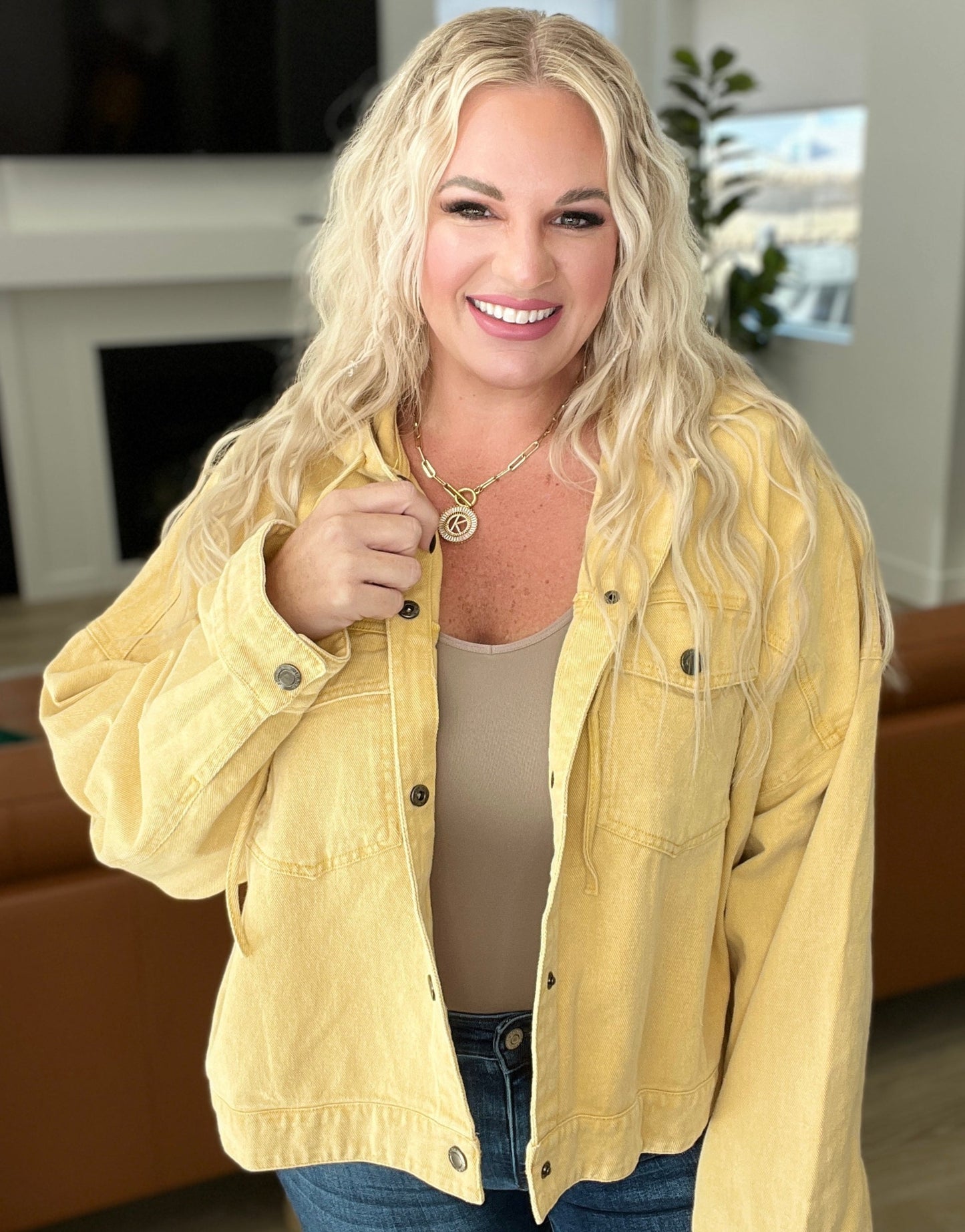 Cropped Hooded Denim Jacket | Mustard