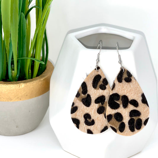 Faux Leather Earrings | Tan Leopard - Bella Lia Boutique