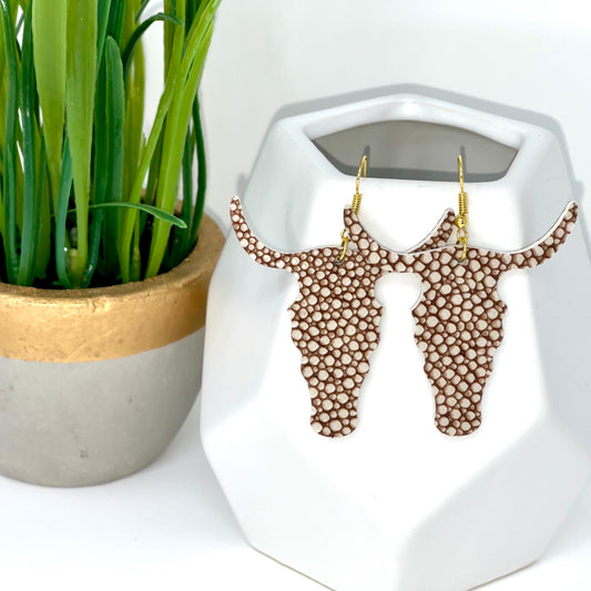 Faux Leather Earrings | Pearl Bull Horns - Bella Lia Boutique