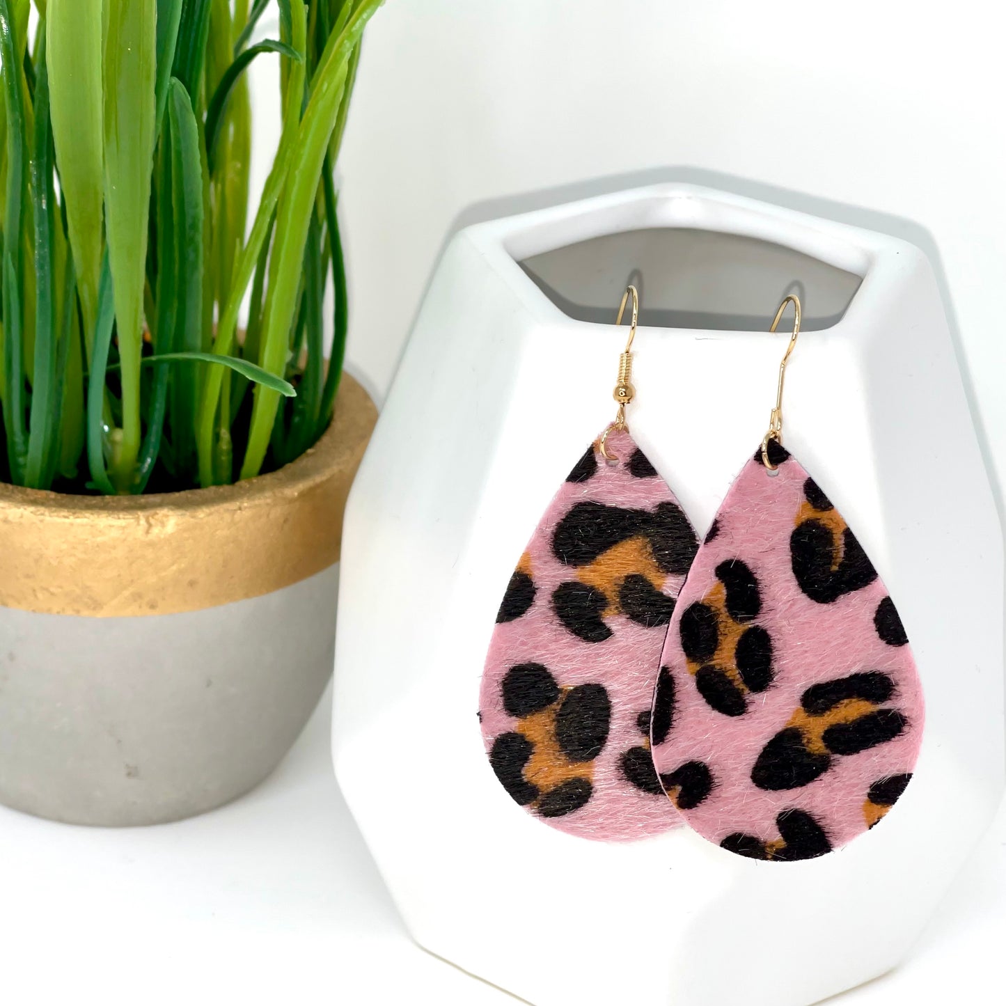 Faux Leather Earrings | Pink Leopard - Bella Lia Boutique