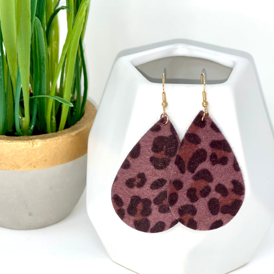 Faux Leather Earrings | Wine Leopard - Bella Lia Boutique