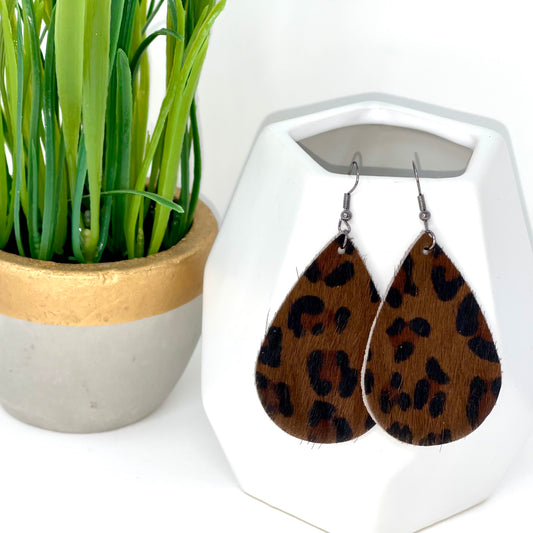 Genuine Leather Earrings | Coffee Leopard - Bella Lia Boutique