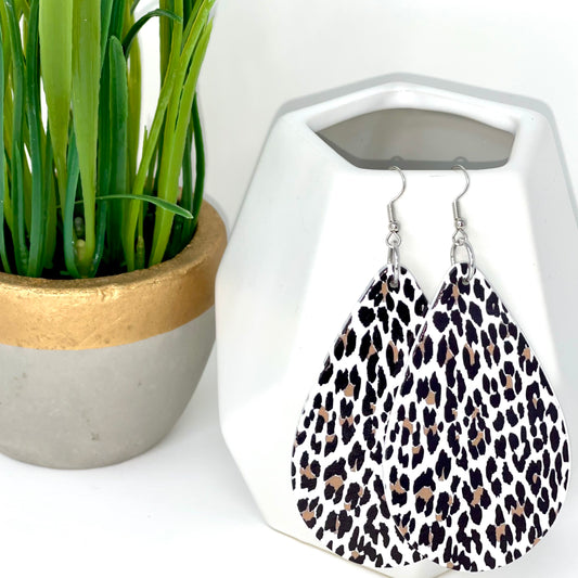 Wood Earrings | White Leopard - Bella Lia Boutique