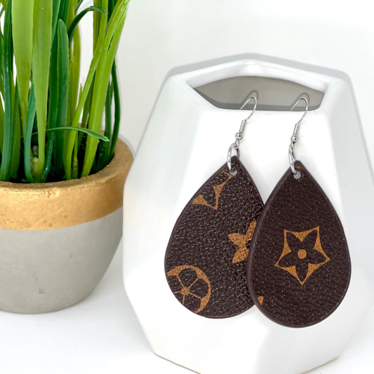 Faux Leather Earrings | Lacey Flower Brown - Bella Lia Boutique