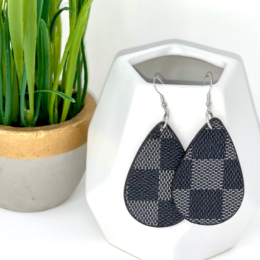 Faux Leather Earrings | Lacey Grey & Black - Bella Lia Boutique