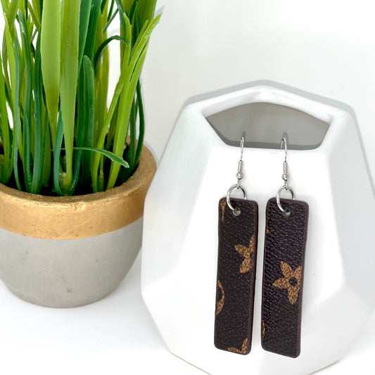 Faux Leather Earrings | Lacey Flower Brown - Bella Lia Boutique