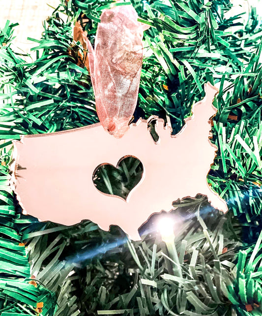 Rose Gold Mirrored USA Ornament - Bella Lia Boutique