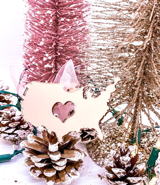 Rose Gold Mirrored USA Ornament - Bella Lia Boutique