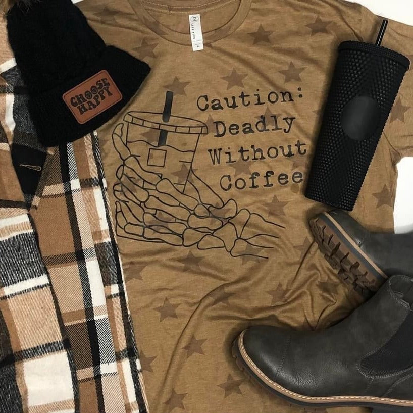 Caution Deadly Without Coffee Graphic Tee or Sweatshirt - Bella Lia Boutique