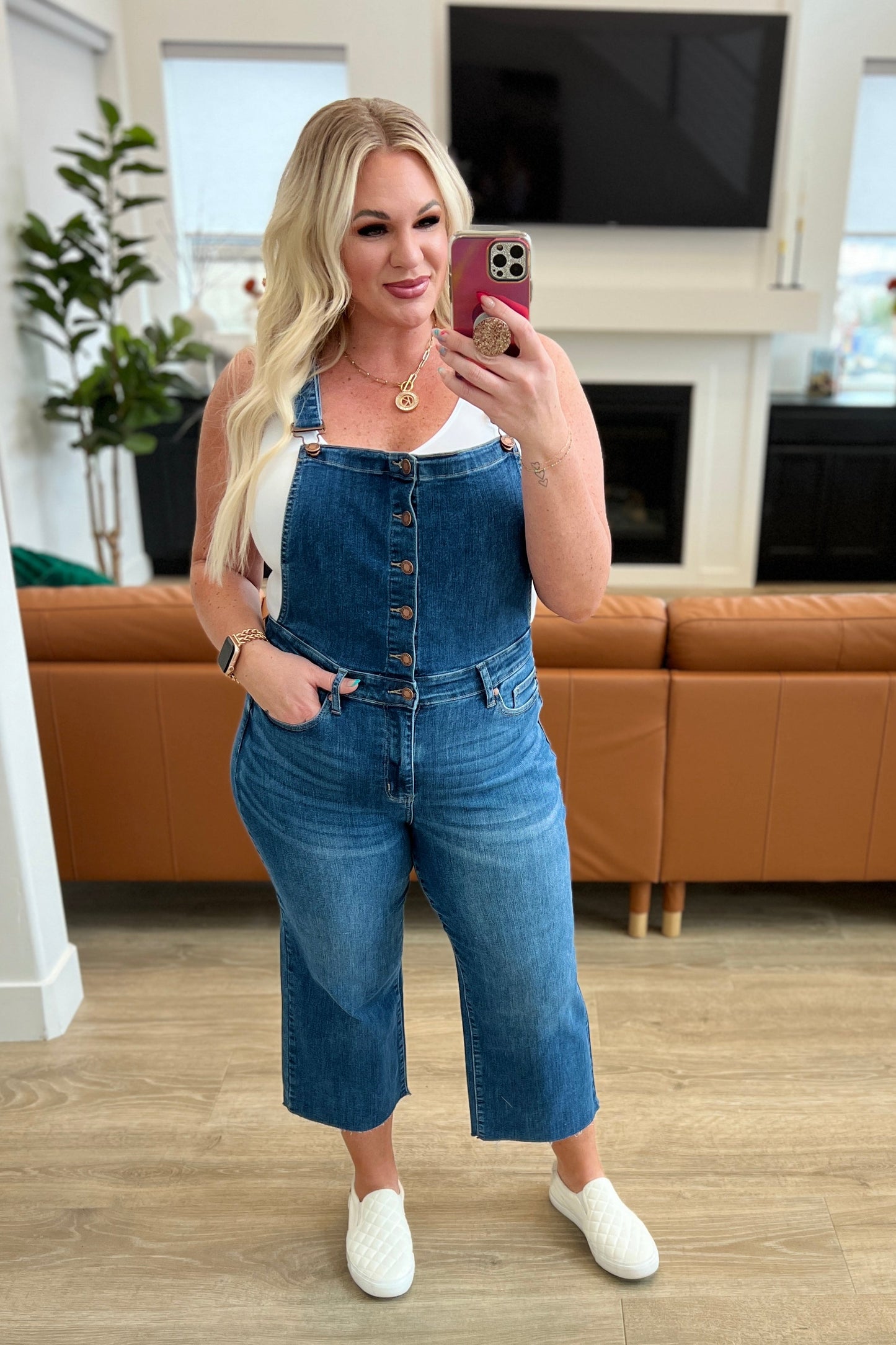 Priscilla High-Rise Crop Wide Leg Denim Overalls | Judy Blue