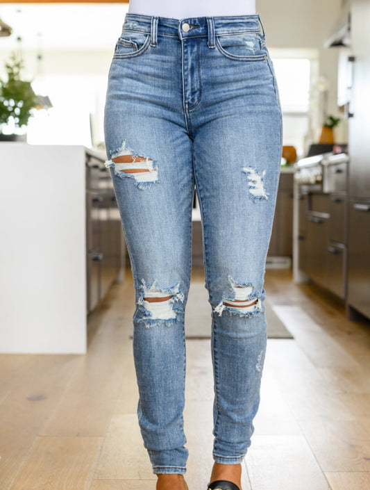 Juno Tall Skinny Destroyed Jeans - Bella Lia Boutique