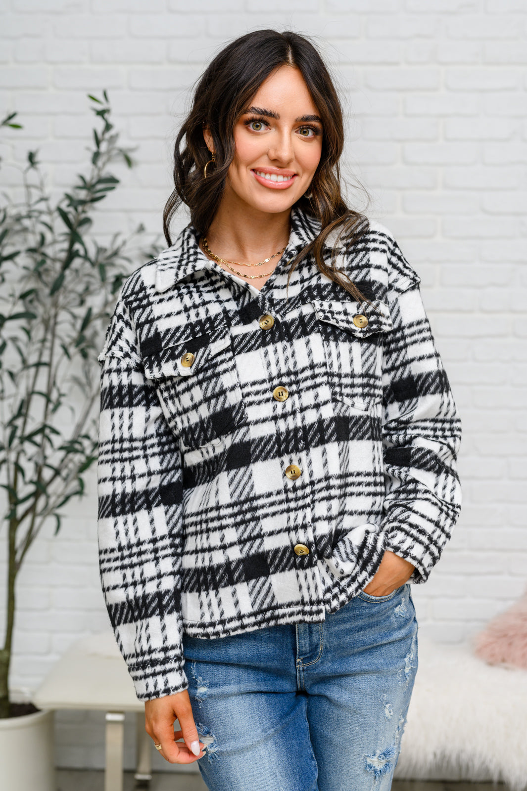 Kate Plaid Jacket | Black & White - Bella Lia Boutique