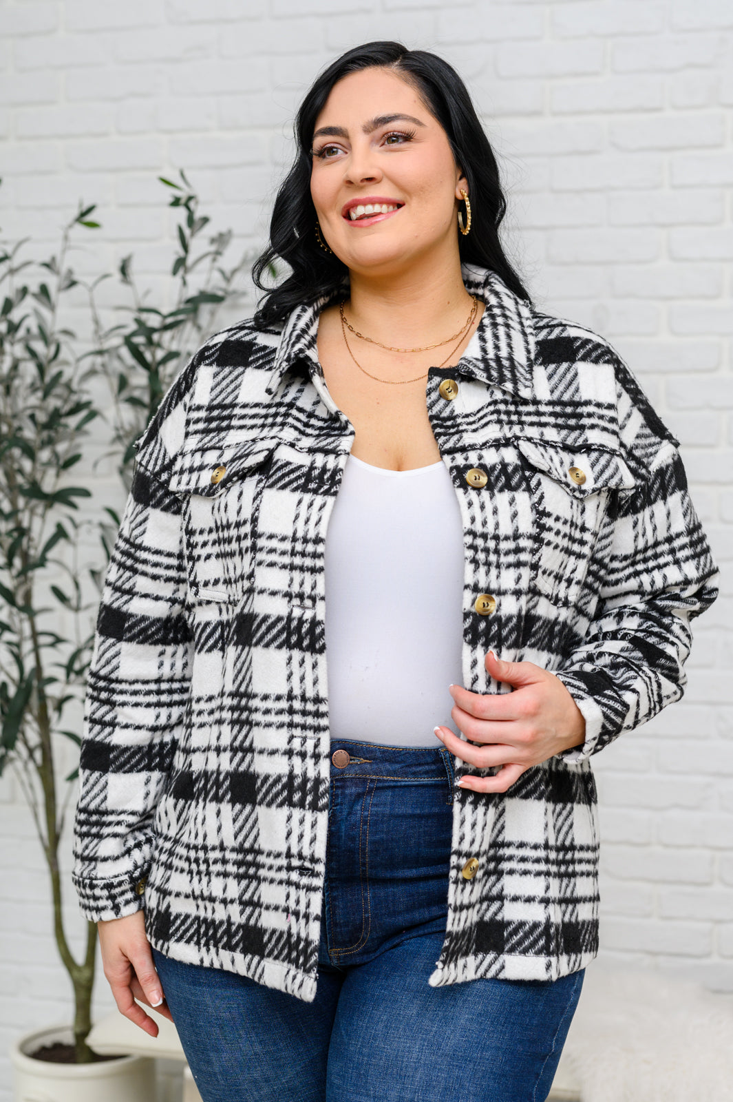 Kate Plaid Jacket | Black & White - Bella Lia Boutique