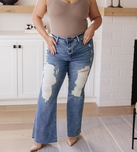 Kiana High-Rise Heavy Destroy Flare Jeans | Judy Blue