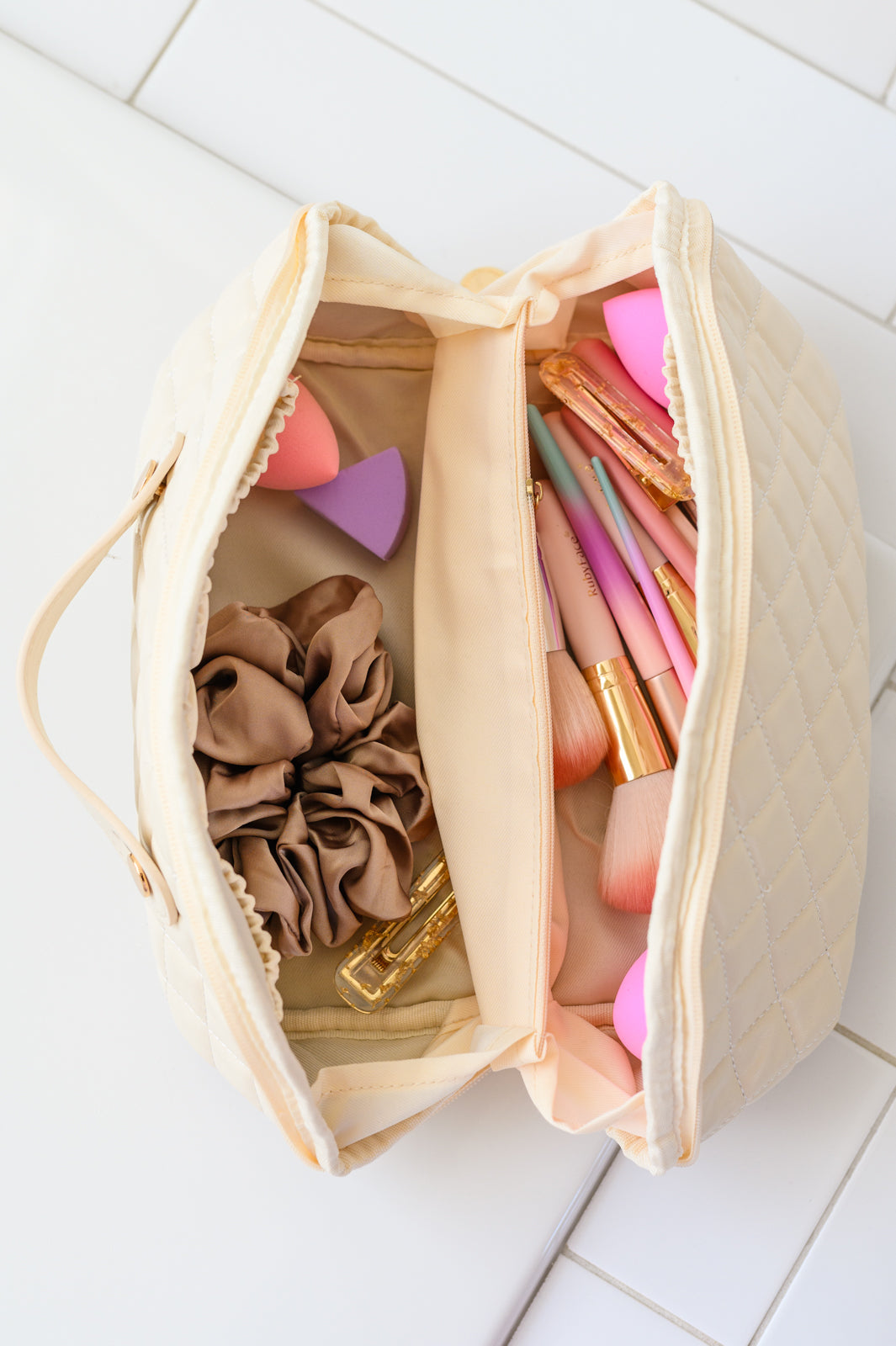 Quilted Makeup Bag | Cream