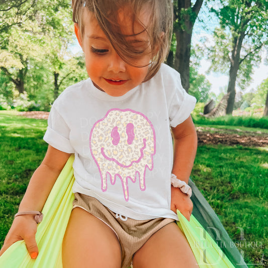 Leopard Melted Smiley Toddler and Youth Tee - Bella Lia Boutique