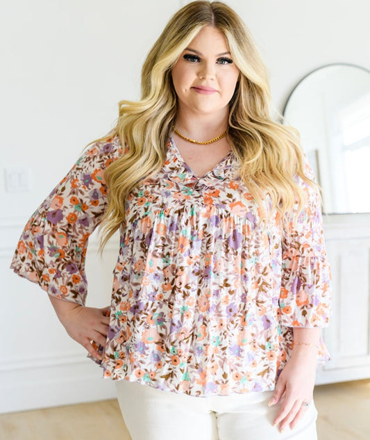 Let's Go Boho Floral Babydoll Top