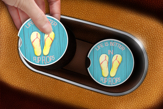 Life is Better in Flip Flops Car Coasters - Bella Lia Boutique