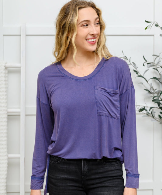 Knit Top With Pocket | Denim Blue - Bella Lia Boutique