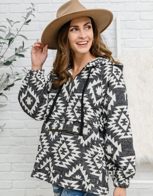 Lounge Day Hoodie | Black & White - Bella Lia Boutique