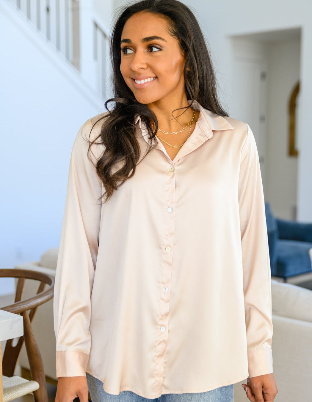 Loved For Years Satin Blouse | Beige - Bella Lia Boutique