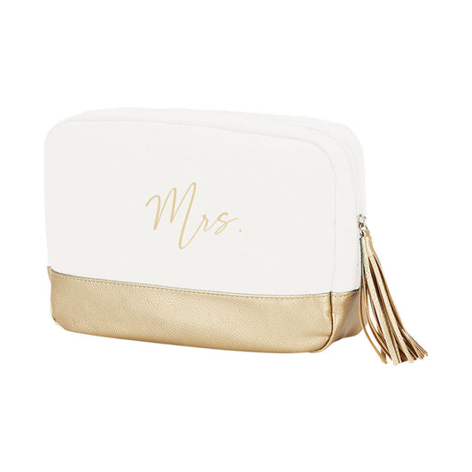 Mrs. Embroidered Creme Cabana Cosmetic Bag - Bella Lia Boutique
