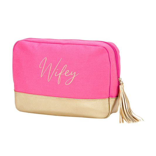 Wifey Embroidered Hot Pink Cabana Cosmetic Bag - Bella Lia Boutique