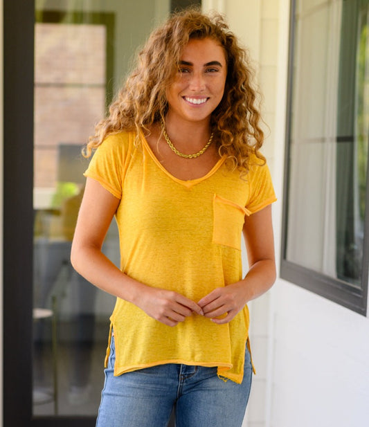 Melange Burnout V-Neck Tee | Yellow Gold