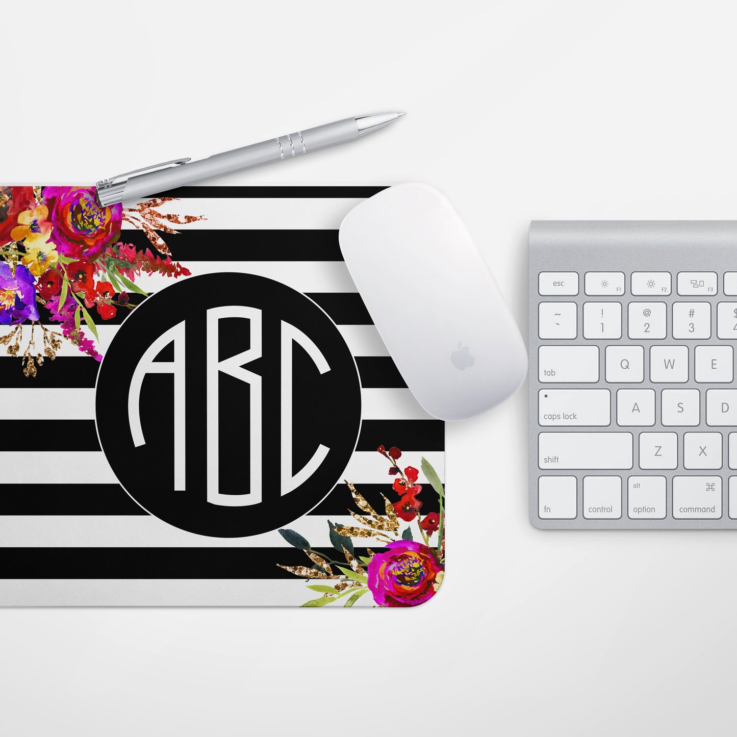 Copy of Monogram Floral Stripes Mousepad - Bella Lia Boutique