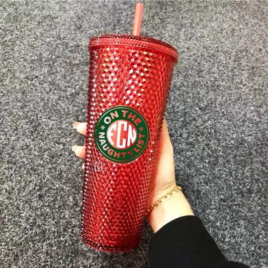 Monogram Naughty List Studded Tumbler | 24 oz. - Bella Lia Boutique