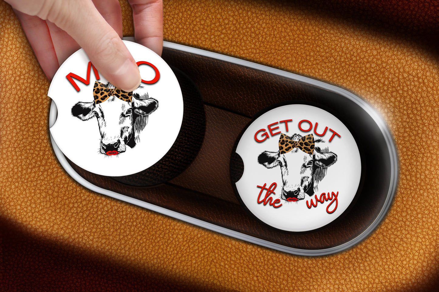 Moo Get Out the Way Heifer Car Coasters - Bella Lia Boutique