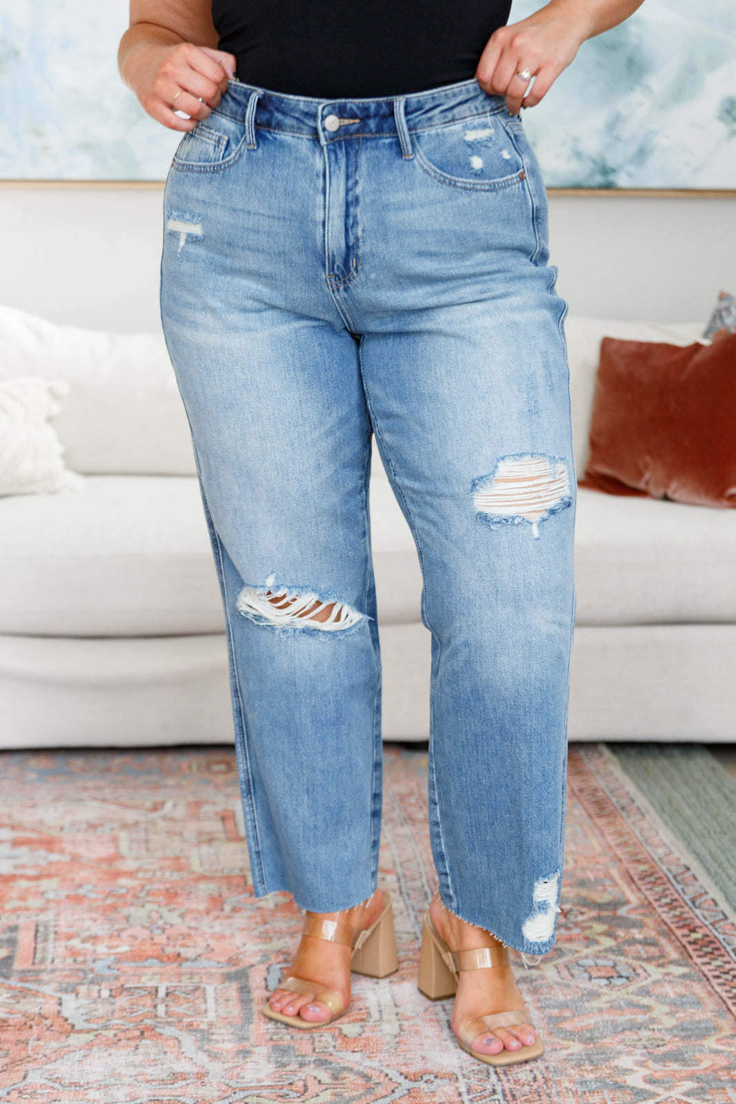 Nora High-Rise Rigid Magic Destroy Slim Straight Jeans | Judy Blue