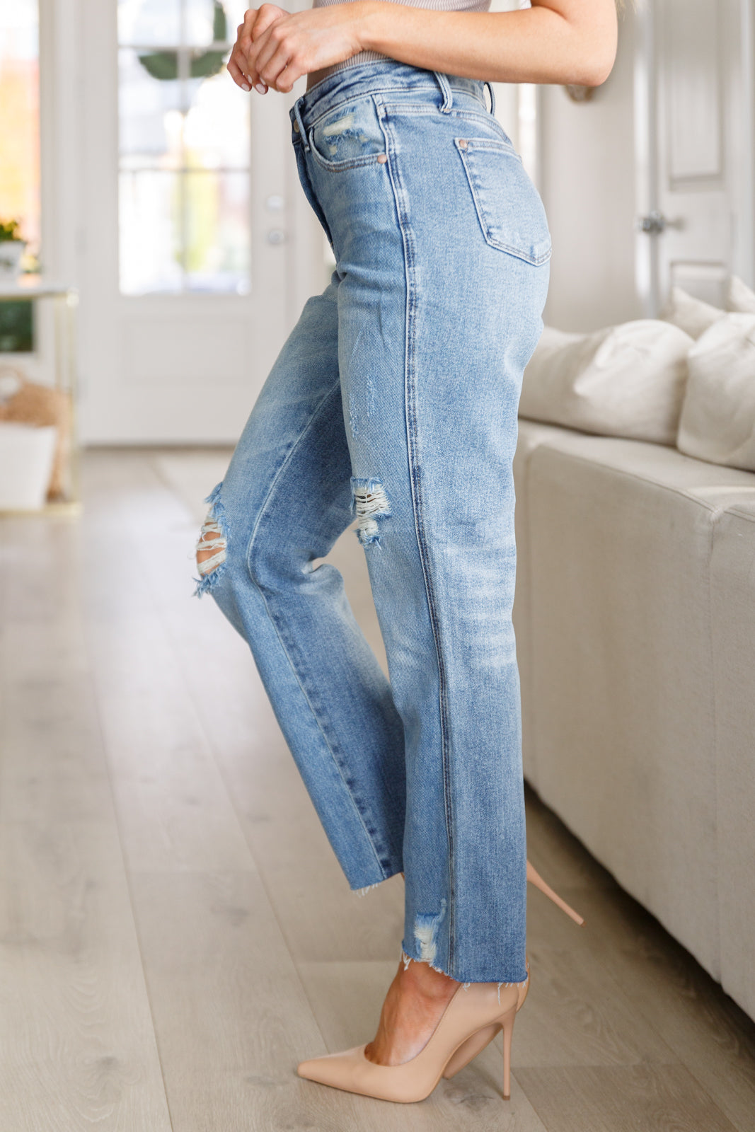 Nora High-Rise Rigid Magic Destroy Slim Straight Jeans | Judy Blue