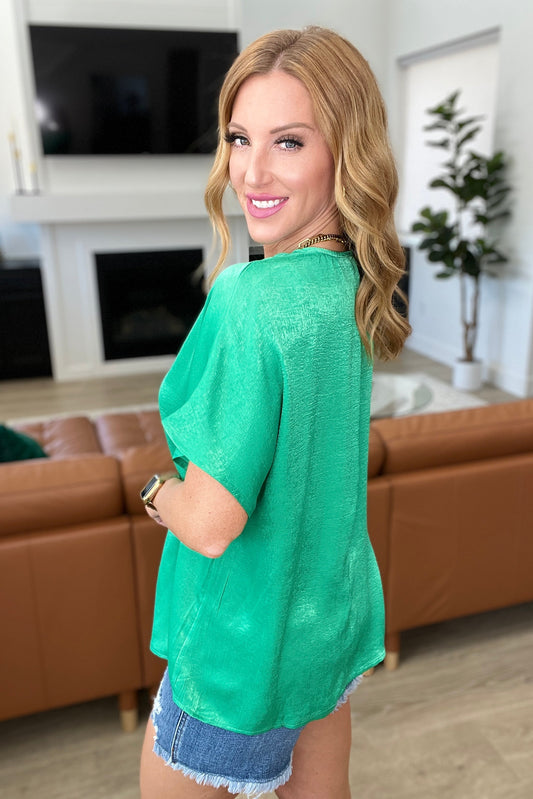 Pleat Front V-Neck Top | Kelly Green