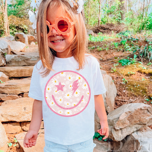 Pink Floral Smiley Toddler and Youth Tee - Bella Lia Boutique