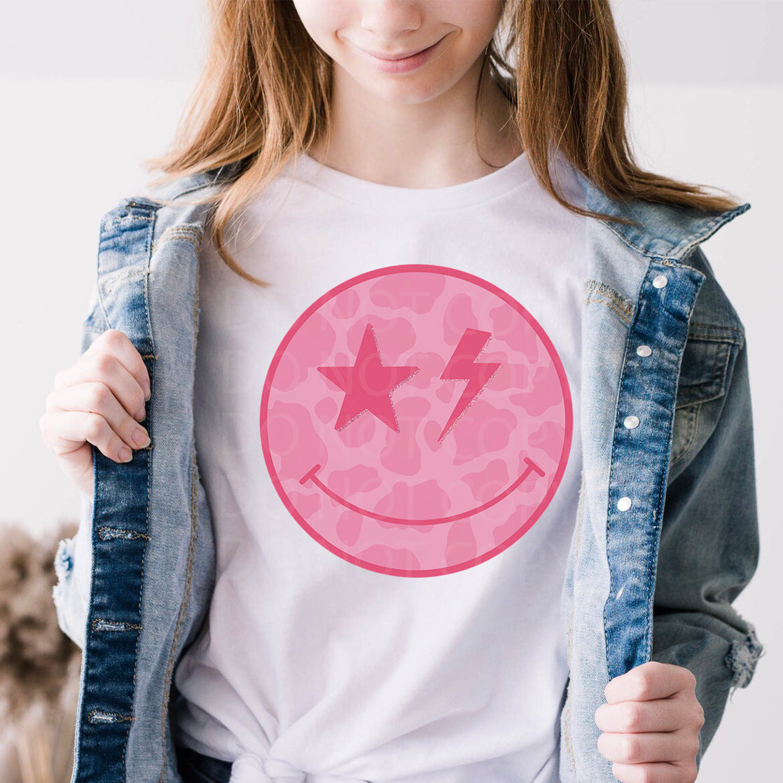 Pink Leopard Smiley Face Toddler & Youth Tee - Bella Lia Boutique