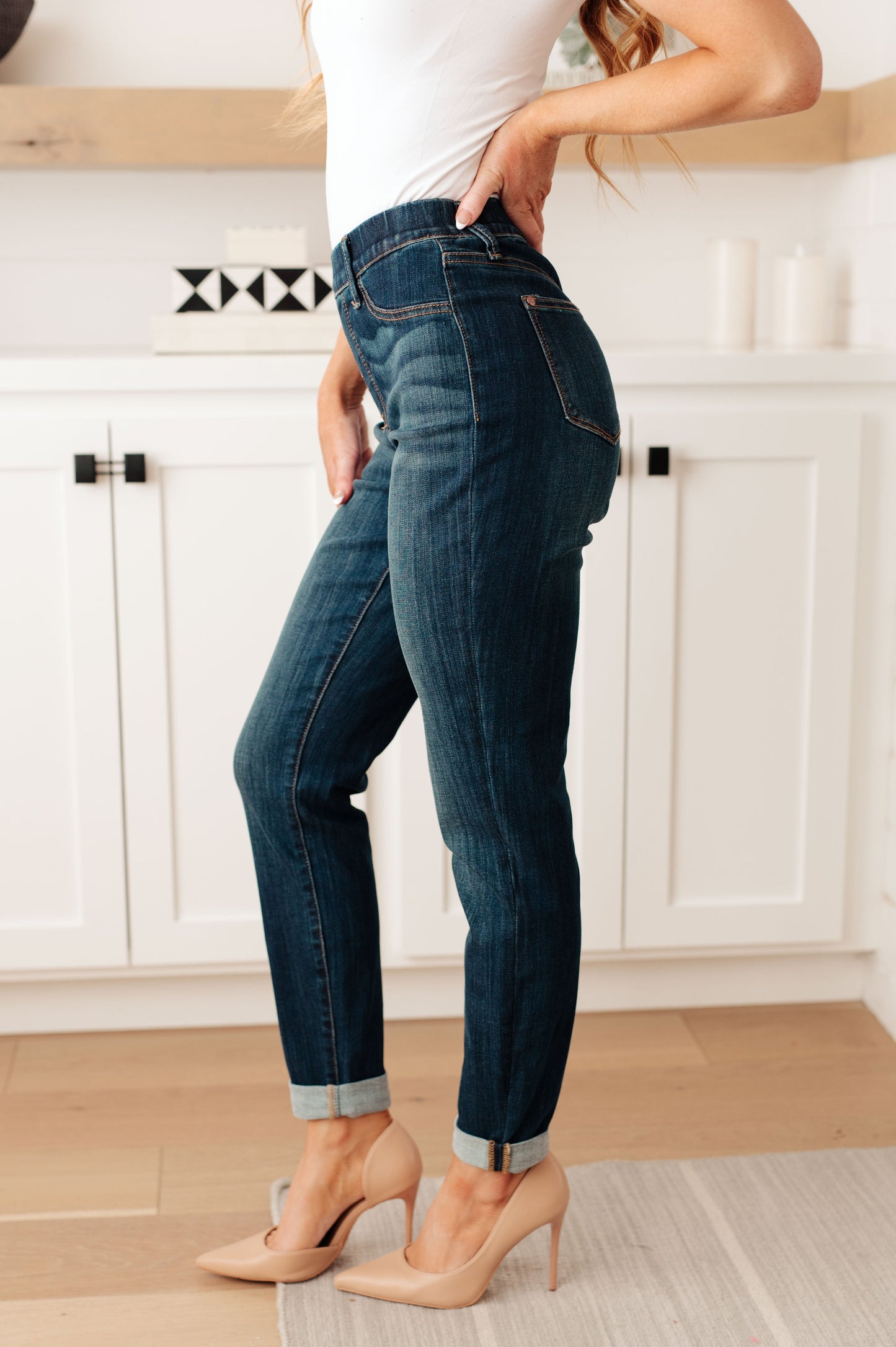 Rowena High-Rise Double Cuff Slim Jeans | Judy Blue