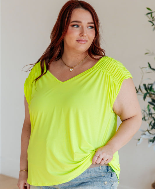 Ruched Cap Sleeve Top | Neon Green