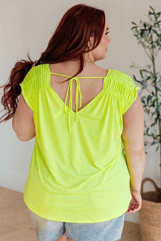 Ruched Cap Sleeve Top | Neon Green