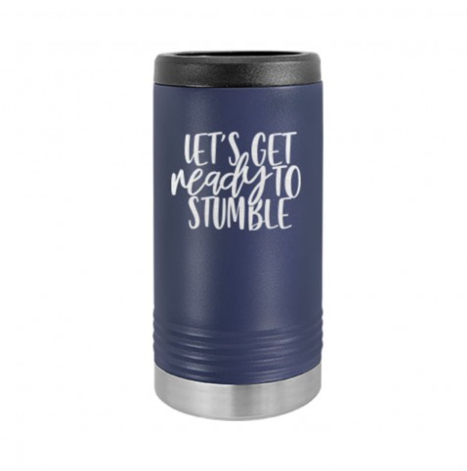 Let's Get Ready to Stumble Navy Slim Can Beverage Holder - Bella Lia Boutique
