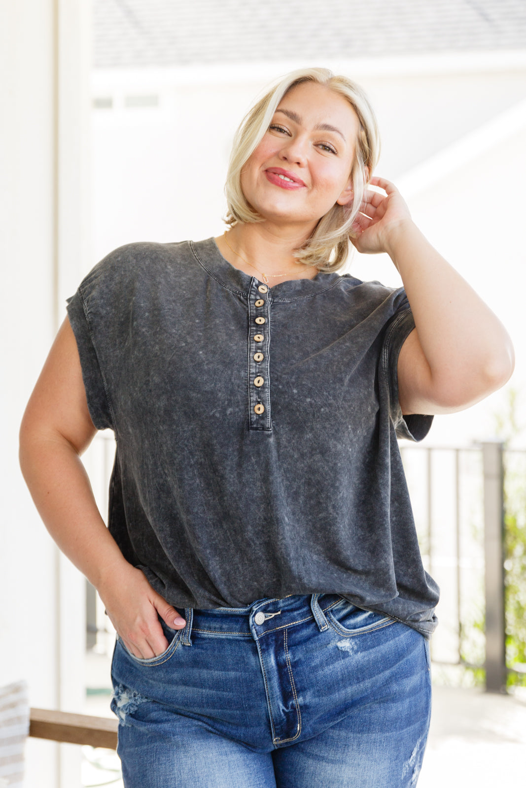 She's Alright Mineral Wash Sleeveless Henley